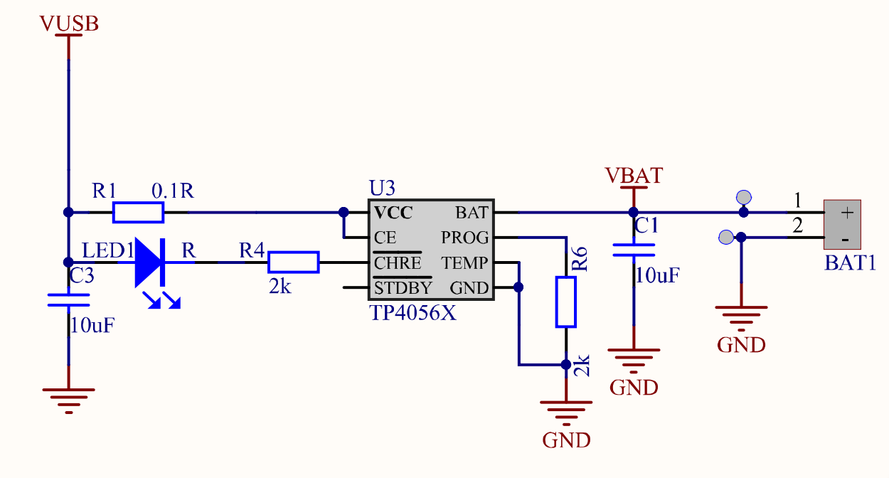 Schematic of the battery charger TP4056 on the FireBeetle DFR0654
