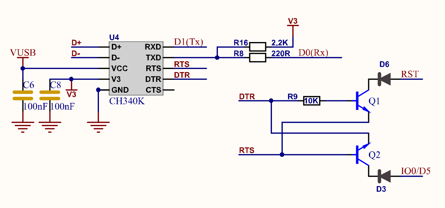 Schematic of the USB to serial converter on the FireBeetle DFR0654