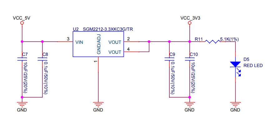 Schematic of the power on led on ESP32 S3 DevKitM 1
