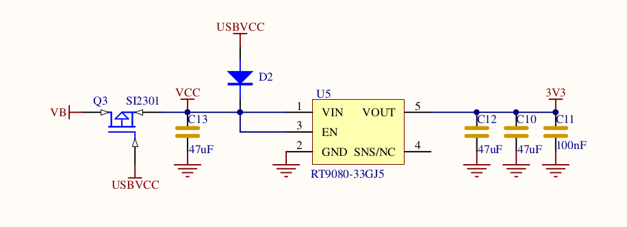 Schematic of the voltage regulator on the FireBeetle DFR0478