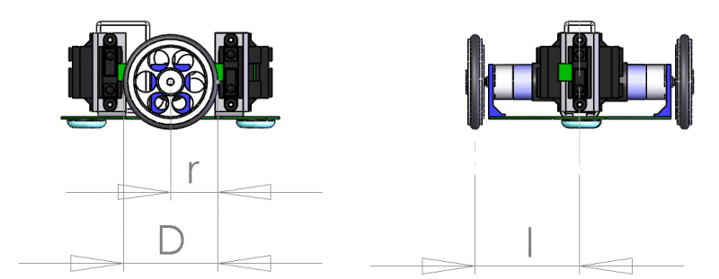 Dimensions and parameters of the differential mobile robot