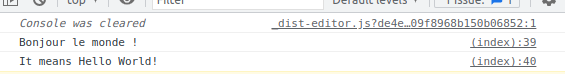 Hello world in the console with console.log