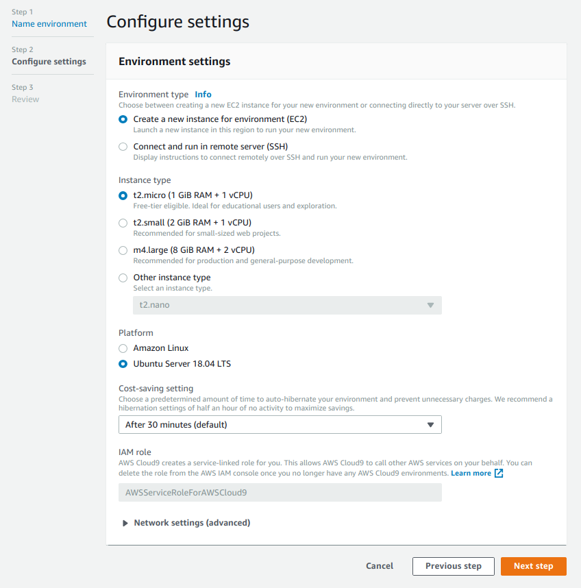 Configuration de l'environnement AWS EC2 Cloud9