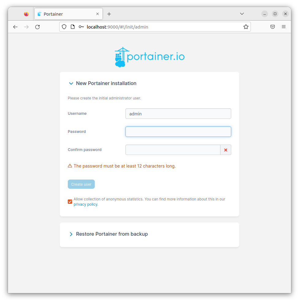 Premier démarrage de Portainer