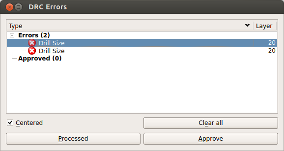 Fenêtre contenant la liste des erreurs DRC