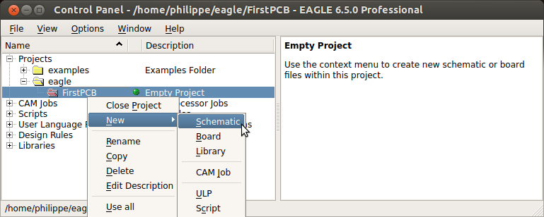 Création d'un nouveau schéma pour le projet