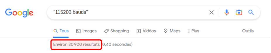Nombre de résultats de recherche dans Google pour chaque vitesse de transmission