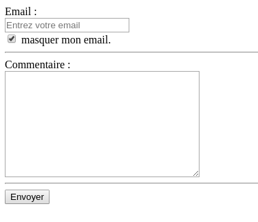 Formulaire de saisie d'un commentaire