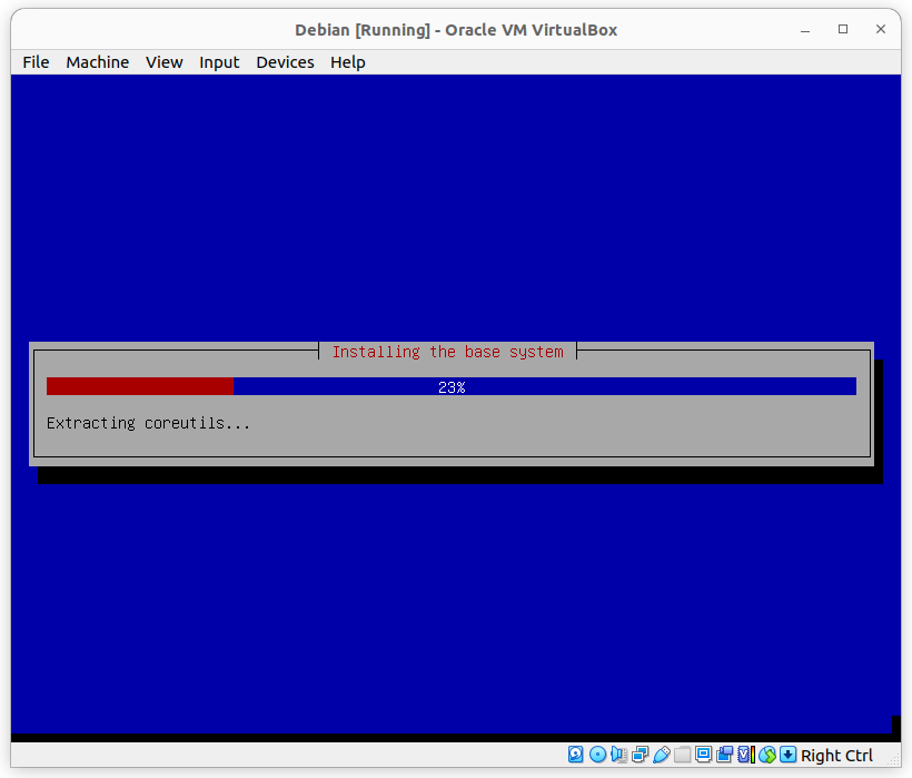 Barre de progression de l'installation de Debian 11