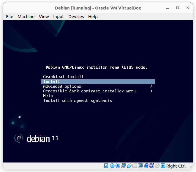 Menu de démarrage de l'installateur Debian