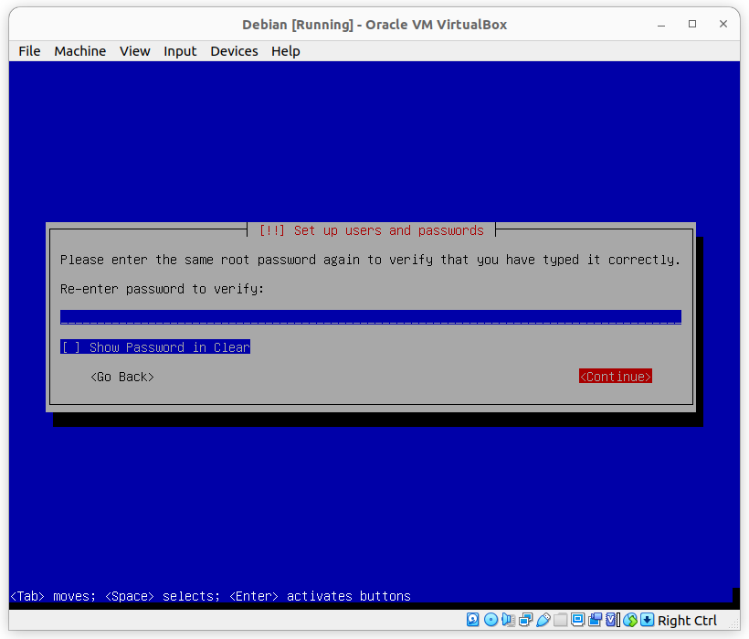 Confirmation du mot de passe root dans l'installateur Debian 11