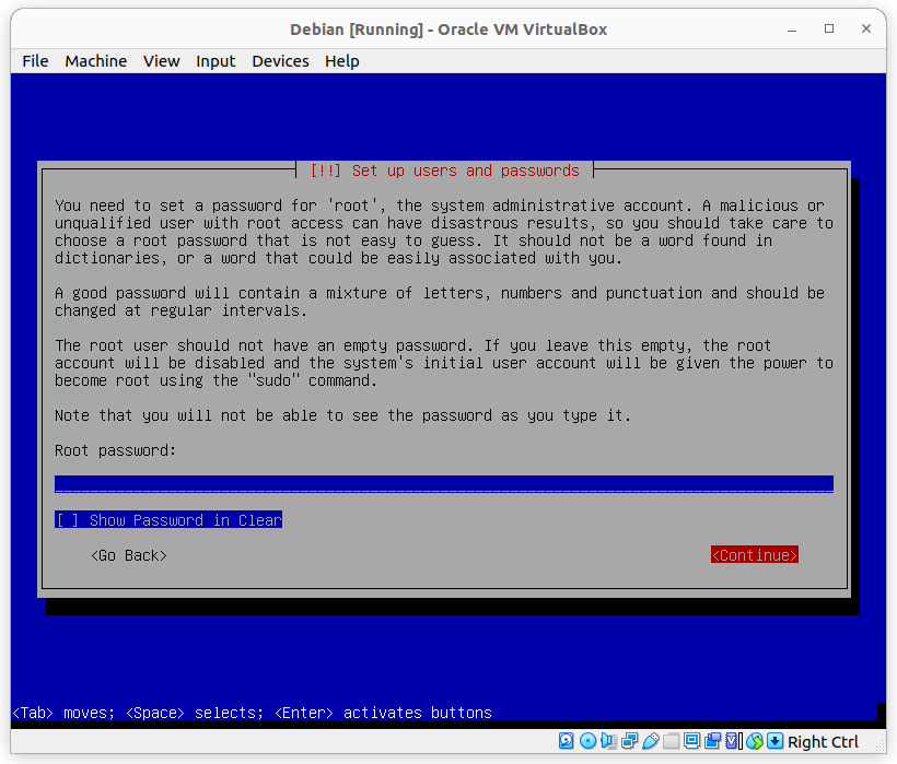 Définition du mot de passe root dans l'installateur Debian 11