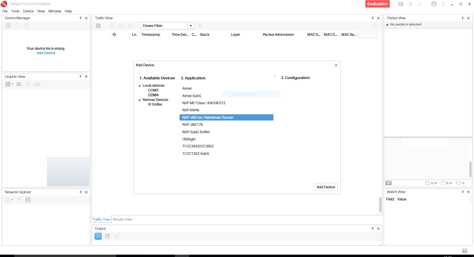 Configure la clé USB dans l'analyseur de protocole Ubiqua